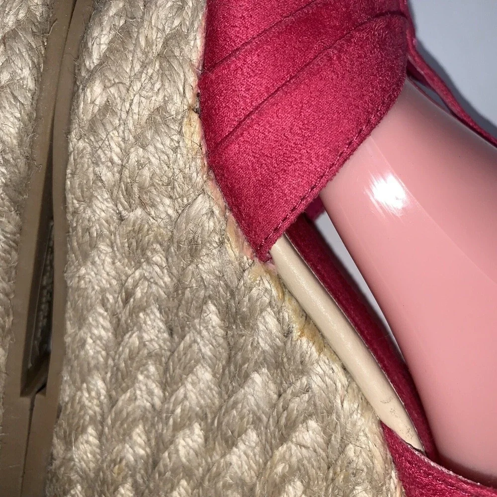 Wedge Sandals T-Strap Espadrille Platform Ankle Buckle Closure Women Size 9 Pink